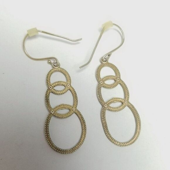 Vintage Sterling Silver and Gold Overlay Dangle Interlocking Hoop Earrings - Picture 3 of 7